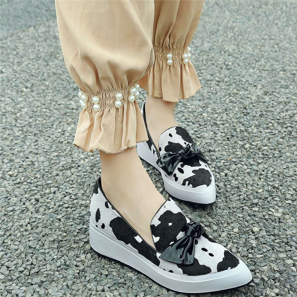 Mocasines con nudo de mariposa para botines con cuñas de pelo de caballo, punta zapatos de plataforma informales|Botas hasta el tobillo| AliExpress