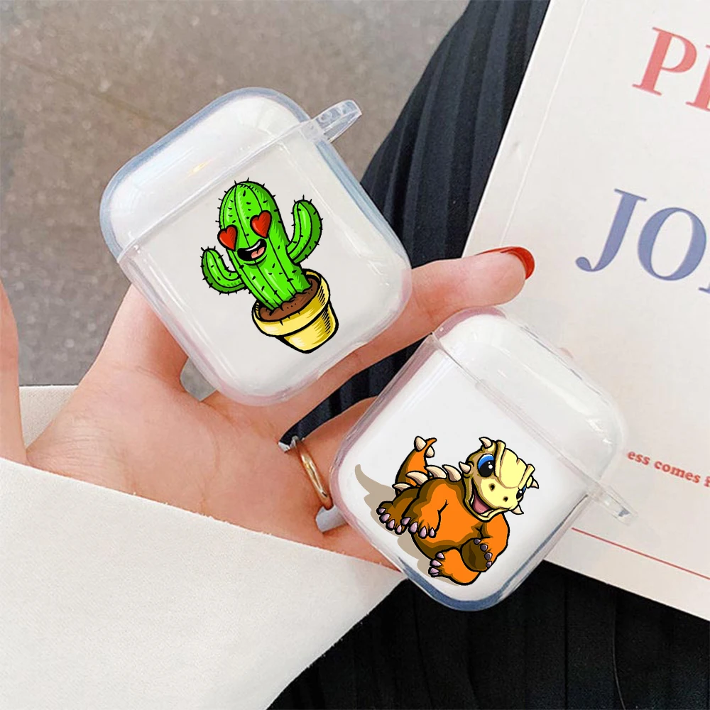 

For Air Pods Pro 2 1 Fundas Green Dinosaur Pattern Headphone Case For AirPods Pro 2 1 Case Transparent antislip Headphone Cover