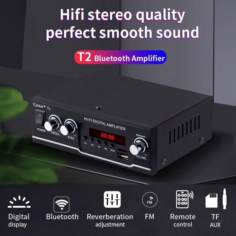ABKT-Kinter T2 Hifi автомобильный усилитель аудио 2.0CH 20 Вт стерео звук для Bluetooth USB TF вход FM радио AC220V DC 12 В