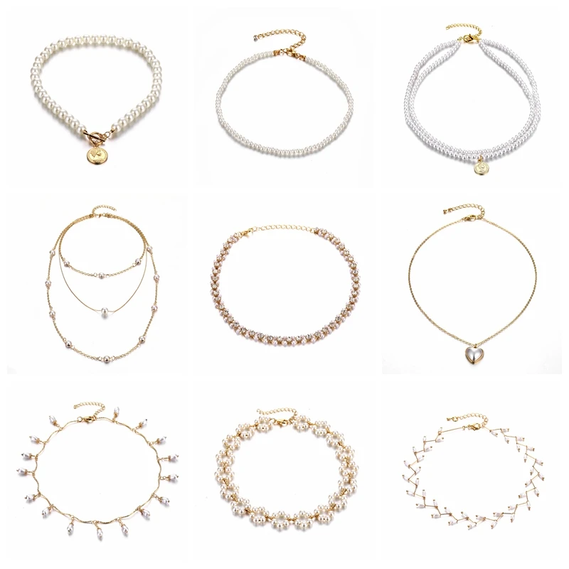 DAXI Beaded Choker Pearl Necklace For Women Gold Chain Necklaces Pendant Collar Chokers Chains Bead Necklace Womens Jewelry 2020
