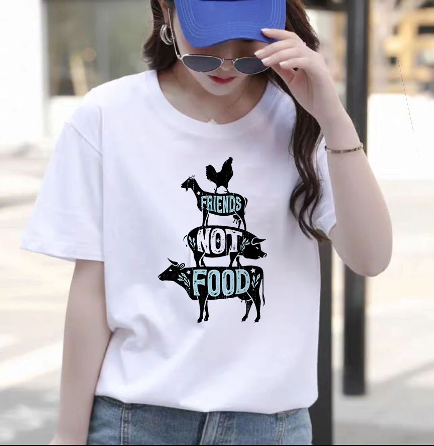 

Friends not Food Cotton T-shirt Retro T-shirt Vegetarian T-shirt Vegetarianism Natural Lovely Fashion Casual Top