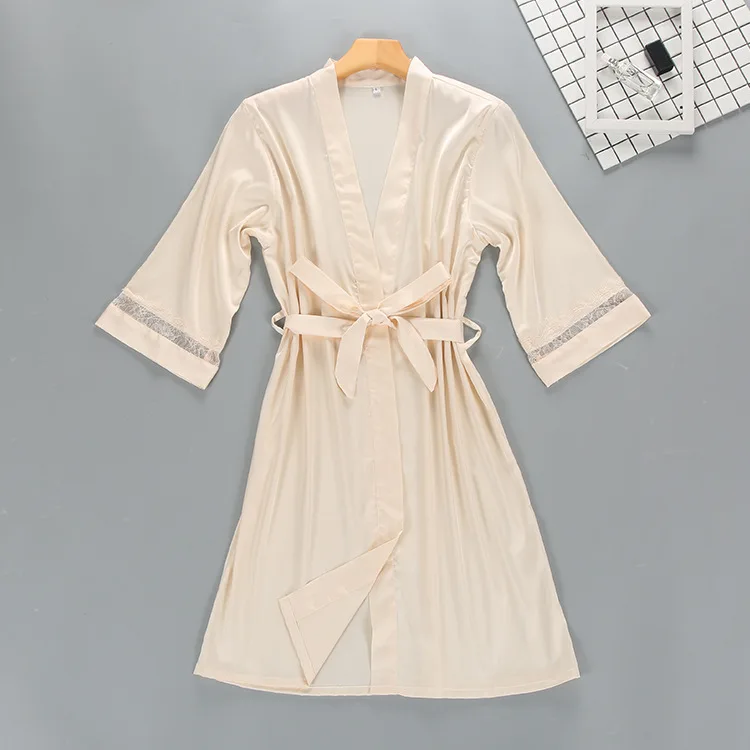 Белое сексуальное женское кимоно, халат, набор, M-XXL, для невесты, подружки невесты, Свадебный халат, кружевная Цветочная Пижама, повседневная домашняя одежда для сна - Цвет: Champagne - Robe