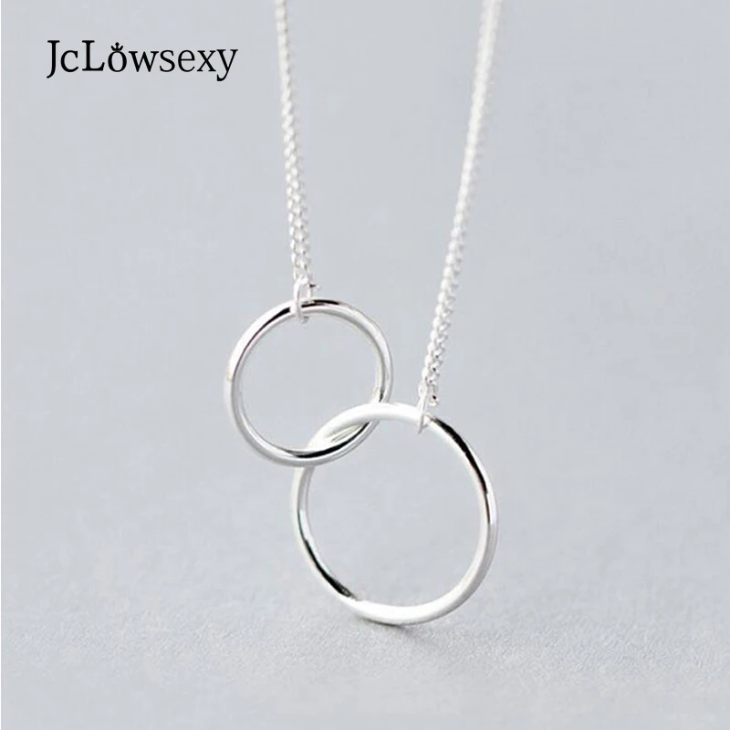 

JcLowsexy Double Circle Interlock Clavicle Short Necklace 925 Sterling Silver Necklace For Women collares erkek kolye