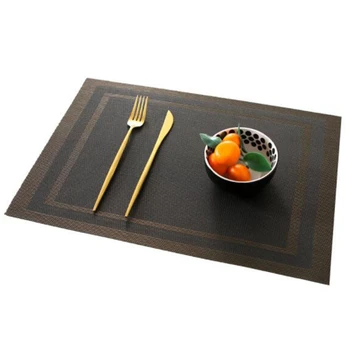 

Placemats, Heat-Resistant Placemats Stain Resistant Anti-Skid Washable PVC Table Mats Woven Placemats, Set of 6 (Black+Gold)