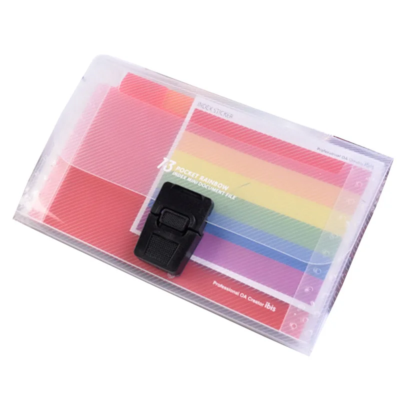 

Kawaii folder A6 buckle 13 organ bag Handheld information package multi-function student folder office stationery rainbow