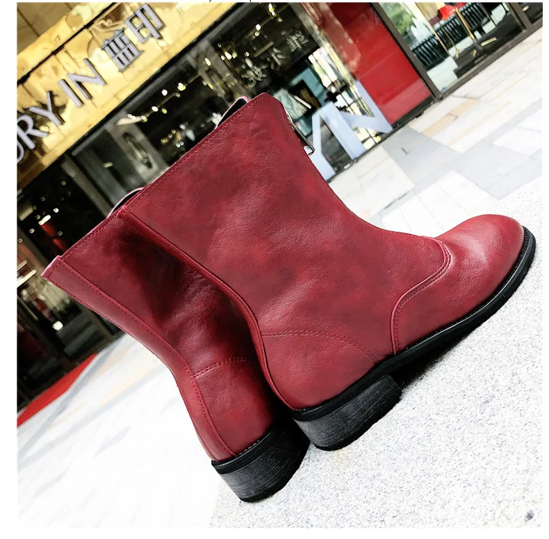 

2019 New Style Front Zipper round-Toe Flat Heel Martin Boots Women's Europe And America Chunky-Heel Short Boots Middle Boots Fas