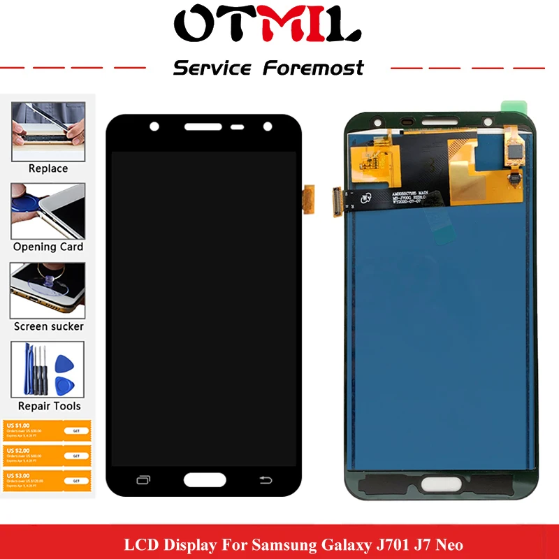 ЖК-дисплей 5 дюйма Super Amoled для Samsung Galaxy J7 NEO J701 J701F J701M Neo Core с сенсорным экраном и
