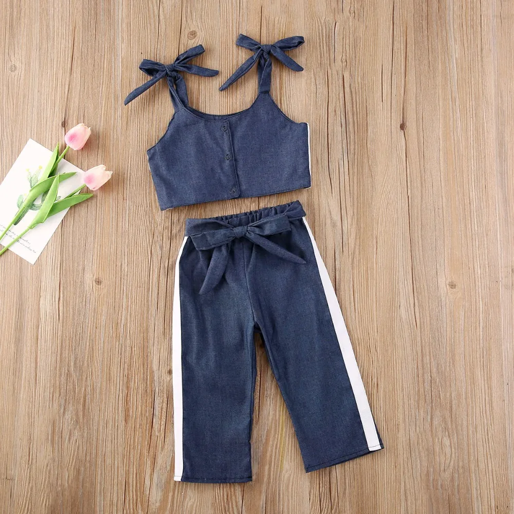 Girls-Suspender-Vest-Trousers-Denim-2-Piece-Set-Side-White-Stripes-Sleeveless-Lac (1)