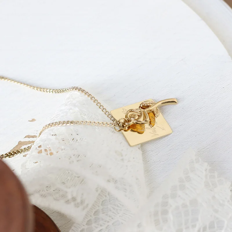 Peace Rose Flower Square Brand Archery Love God English Letter Necklace Titanium Steel Clavicle Chain