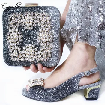 

Nigerian Rhinestone Elegant Woman Shoes And Bag To Match Set Italian Summer High Heels Shoes And Bag Sets For Party Dress