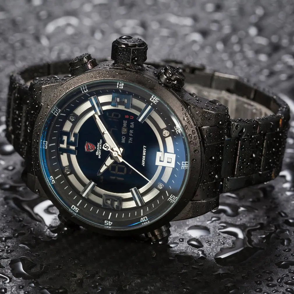 Basking Shark, спортивные часы, брендовые, модные, Chrono, мужские, водонепроницаемые, цифровые, военные, стальной ремешок, часы, Relogio Masculino/SH343