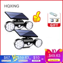 HQXING 2 шт солнечный светильник s Открытый, светодиодный водонепроницаемый Солнечный настенный светильник s с датчиком движения двойной головной Точечный светильник s светильник