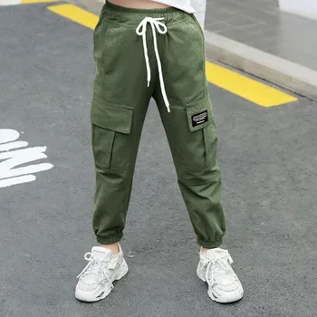 

Girls Cargo Pants with Pockets Kids Solid Straight Leggings for Girl Autumn Full Cotton Casual Trousers Children Pant for Teens