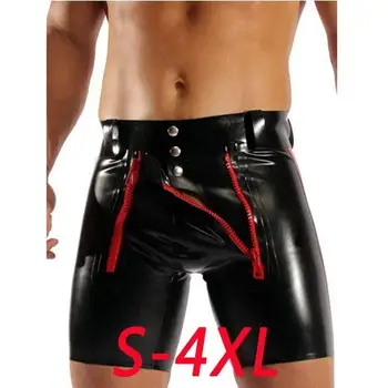 

Wetlook Faux Leather Open Crotch Zipper Short Men Sexy lingerie pvc pants latex leggings Erotic fetish dance Clubwear Costumes