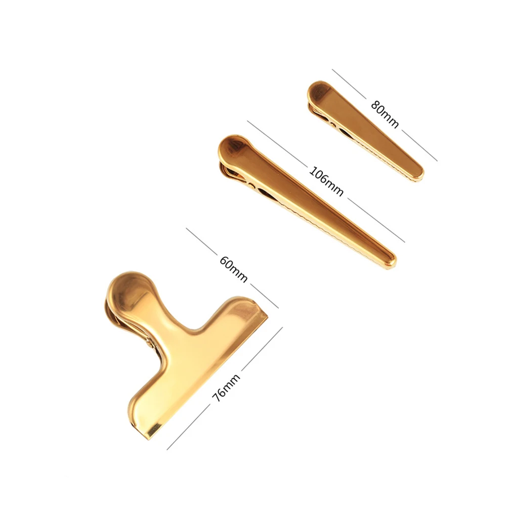 New Nordic Metal Binder Clips Stainless Steel Clamp Paper Bag Clip Office Kitchen Organizer Accessories Tools School Stationery