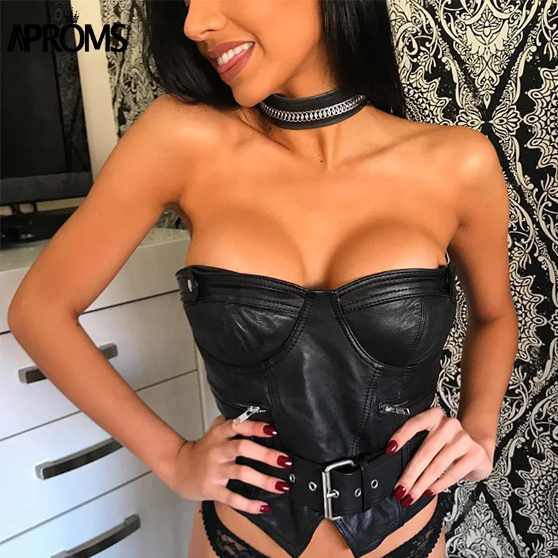 Aproms сексуальный топ из искусственной кожи с открытыми плечами для женщин 2020