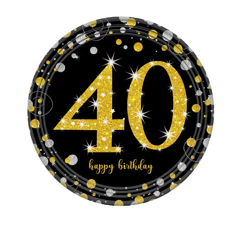 Золотой День рождения украшения 60th 21th 30th 40th 50th день рождения настольная скатерть посуда день рождения принадлежности HL81 - Цвет: 8pcs 9inch 40