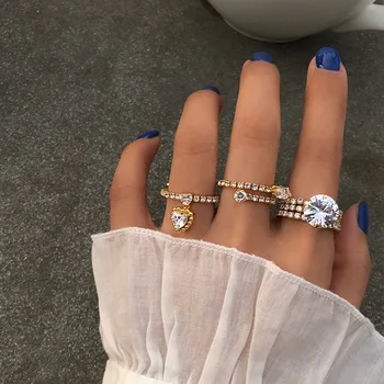 

MENGJIQIAO New Design Korean Delicate Cubic Zircon Gold Color Women Rings Micro Pavede Adjustable Ring Fashion Party Jewelry