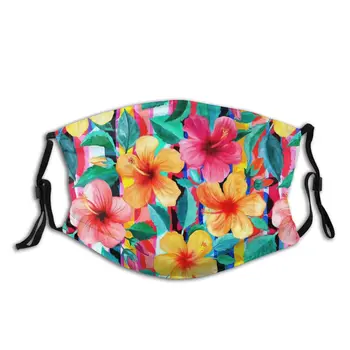 

Hawaiian Hibiscus Floral Non-Disposable Face Mask with Filter Anti Haze Dustproof Mask Protection Respirator Mouth Muffle
