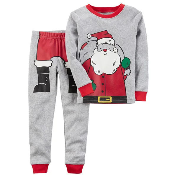 Рождественский костюм для маленьких мальчиков и девочек детская хлопковая футболка для девочек и мальчиков+ штаны в полоску пижамные комплекты из 2 предметов детская одежда для сна - Цвет: XS289-Gray