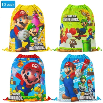 

10pcs Mario Bags Drawstring Party Bags Kids Birthday Party Super Mario Bags Gift Pouches Cute Children Backpack Gifts Bags