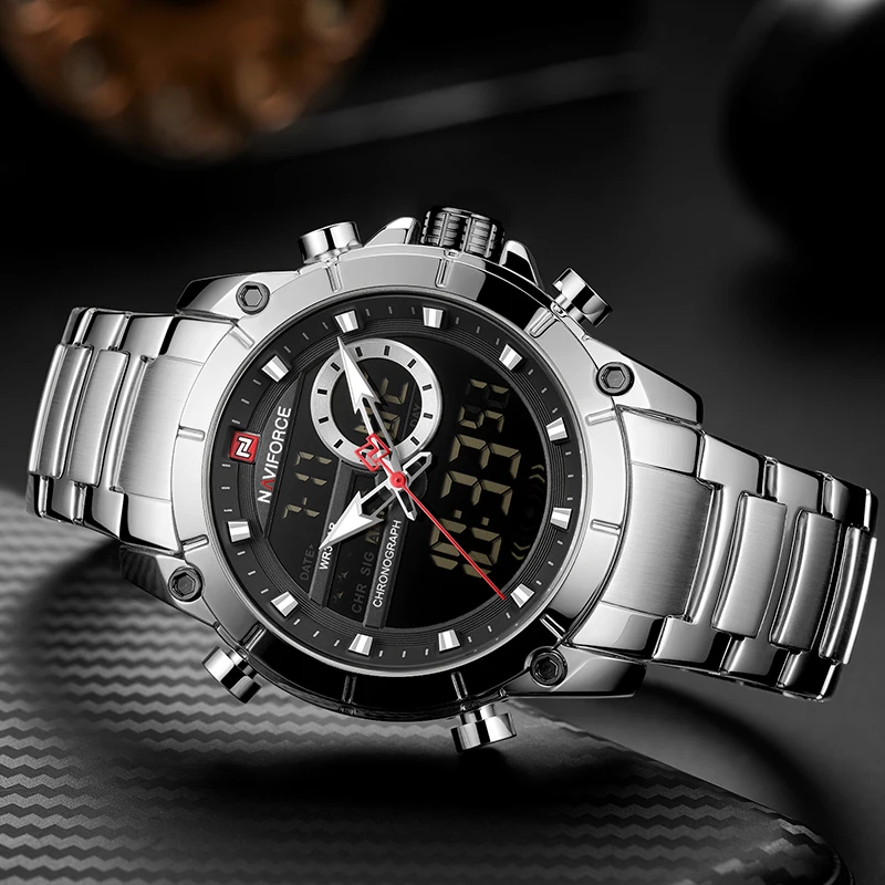 Top Luxury Brand Naviforce New Men Sport Quartz Wrist Watch For Man Waterproof Dual Display-4