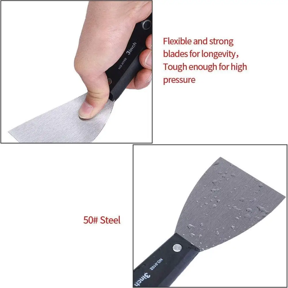 7PCS Putty Knives Set Flex Drywall Knife Paint Scraper Kit 7 Sizes Soft Grip Handle Carbon Steel Blade Canvas Storage Bag Includ 4