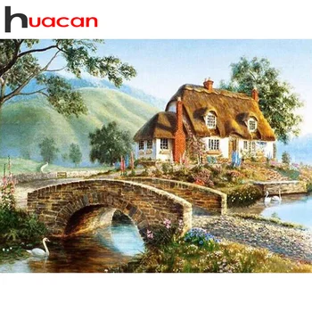 

Huacan 5d Diy Diamond Painting House Scenery Embroidery Bridge Landscape Decorations For Home Diamond Art