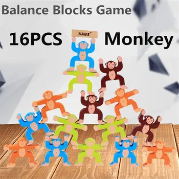 

16pcs Wooden Stacking Games Monkeys Interlock Toys Balance Blocks Games Kids Toy Balance Game Toy For Baby Children Gifts