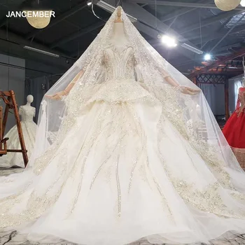 شراءHTL1815 فاخر مطرز بالخرز فستان الزفاف 2021 رقبة V قصير الأكمام فستاين سهرة/فساتين الحفلات قبالة الكتف