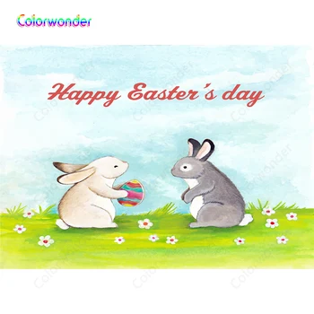 

Cartoon Bunny with Easter Egg Photography Backdrop Children Birthday Party Baby Shower Photo Backgrounds Vinyl Photo Booth Props