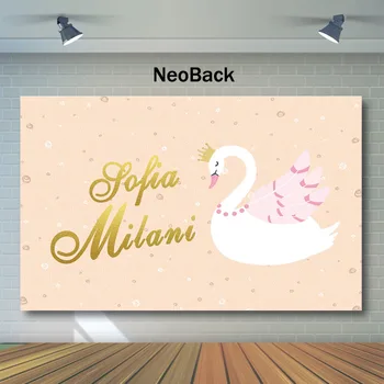 

NeoBack White Swan Baby Shower Backdrop Custom Sofia Milani Gold Crown Photo Background Children's Birthday Photography Backdrop