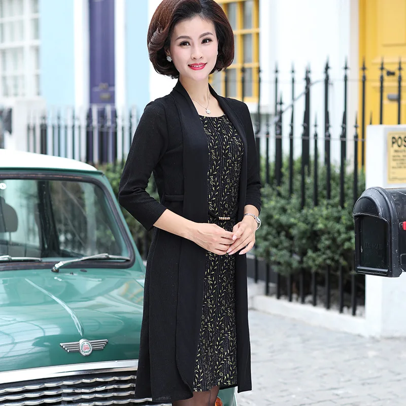 

Mom Autumn Clothing Casual Mock Two-Piece Tops New Style Middle-aged WOMEN'S Dress Autumn Thin Dress Mid-length 40-Year-Old 50