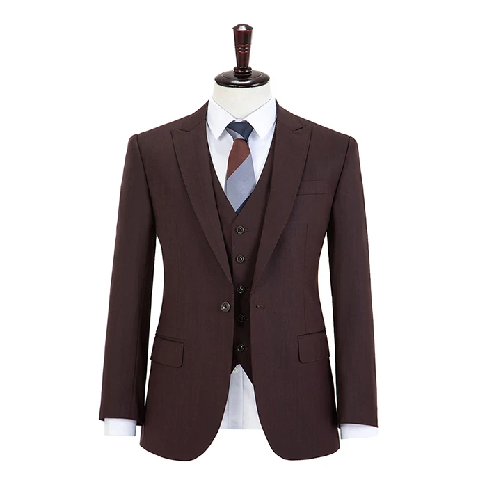 jacket pants vest На заказ, высокое качество, 150 s, камвольная чистая шерсть, темно-коричневое стекло, деловой костюм для мужчин, приталенный костюм(пиджак+ брюки+ жилет - Цвет: jacket pants vest