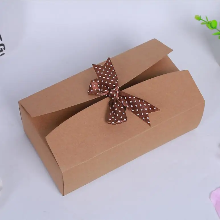 

15pcs Large Gift Box Kraft paper box with ribbon scarf packaging box Brown craft cardboard boxes Wedding party favor supplies