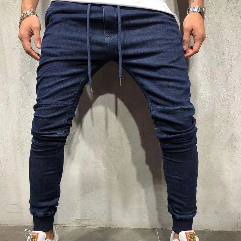 Мужские однотонные обтягивающие джинсы, модные уличные джинсы в стиле хип-хоп, облегающие джинсовые штаны, мужские эластичные потертые джинсы размера плюс 3XL