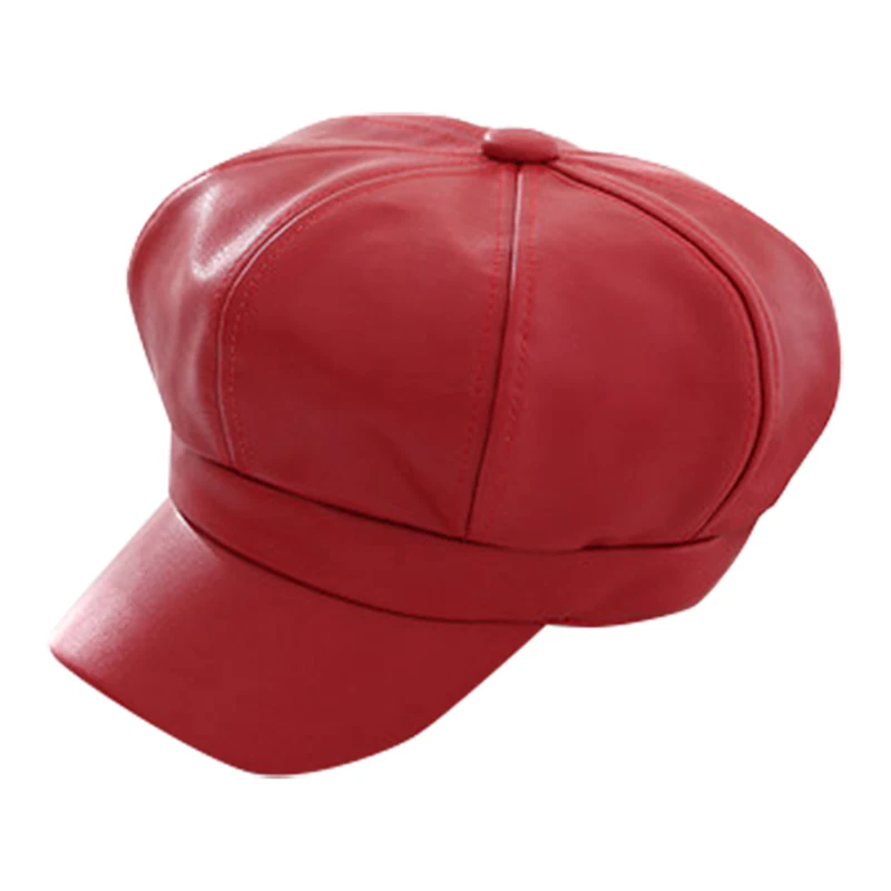 Для мужчин и женщин из искусственной кожи берет кепки художника Шляпа Сплошной Цвет Ретро для осень зима FDC99