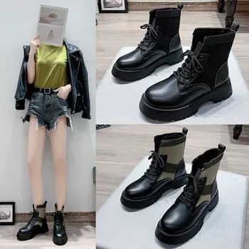 

Womens Boots High-top Flat Boots Canvas + Leather Breathable Outdoor Combat Boots High Quality Shoes Women Platform Short Boots