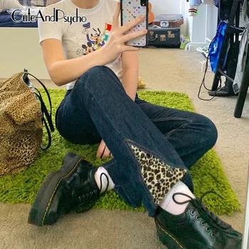 

Leopard Patchwork Y2K Denim Jeans for Women Vintage High Waist Skinny Sweatpants Streetwear Harajuku Trousers 2020 JRYYT