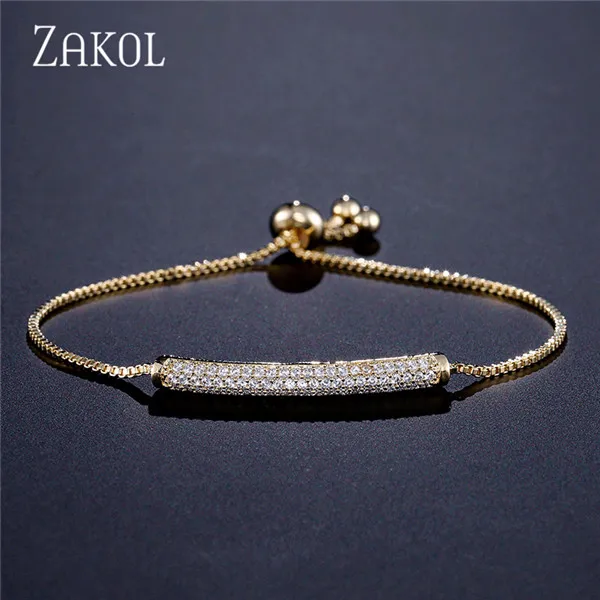 Short Gold ZAKOL Блестящий Pave циркония CZ розовое золото цвет цепи регулируемые браслеты для женщин модные ювелирные изделия FSBP2031 - Окраска металла: Short Gold