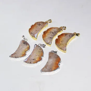 

Fashion Jewelry Natural slice yellow crystal quartz necklace pendant female 2019 raw geode druzy stone pendant for women