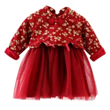 Детское осенне-зимнее Новогоднее милое платье принцессы с длинными рукавами и вышивкой в китайском стиле