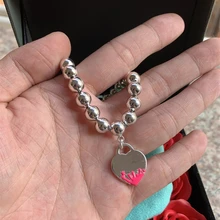 SHINETUNG Серебро S925 пробы розовый всплеск эмаль в форме сердца из бисера(8 мм) браслет для женщин логотип высокого класса ювелирные изделия
