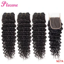 Plecare глубокая волна пряди с закрытием бразильские волосы плетение пряди человеческие волосы натуральный цвет средний коэффициент 8-30 дюймов не Реми