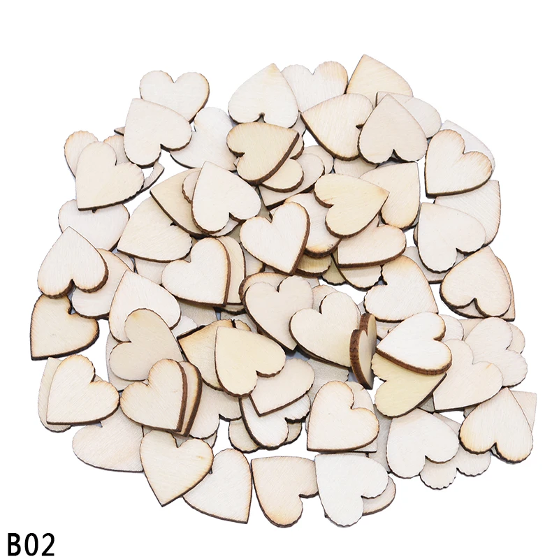 20mm 100Pcs Деревянные кусочки сердце любовь пустые необработанные диски натуральные поделки DIY украшения для свадебной вечеринки домашняя комната отделка декором - Цвет: 20mm 100Pcs