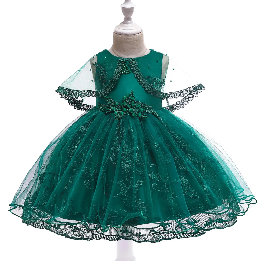 От 3 до 10 лет торжественное платье с накидкой для маленьких детей; кружевное платье с цветочной вышивкой и жемчужинами; Вечерние платья подружки невесты; платье принцессы с юбкой-пачкой