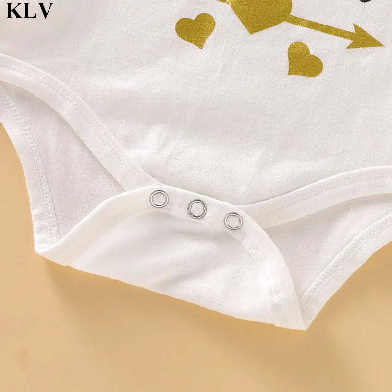 KLV костюм из 3 предметов комбинезон с длинными рукавами и надписью для новорожденных+ длинные штаны с цветочным принтом+ повязка на голову комплект одежды для маленьких девочек