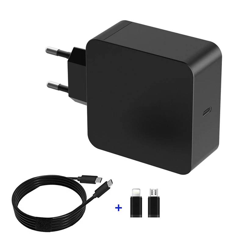 Универсальный адаптер для ноутбука 65W 20V EU Wall PD charger type C Блок питания для Macbook Pro 61W 45W для DELL ASUS XPS 12 xiaomi air - Color: with 2 Converters
