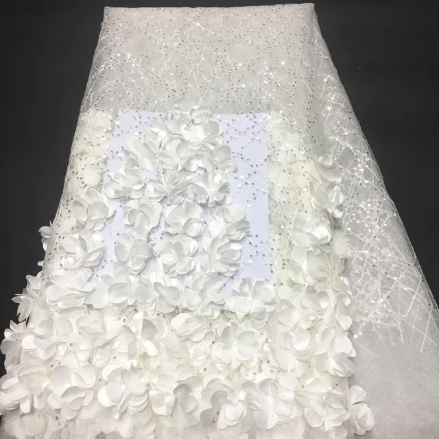 $US $53.30 Nigerian Sequins 3d Lace Fabrics 2021 White High Quality African Lace Fabric Wedding French Tulle Lace Material For Dress M4522
