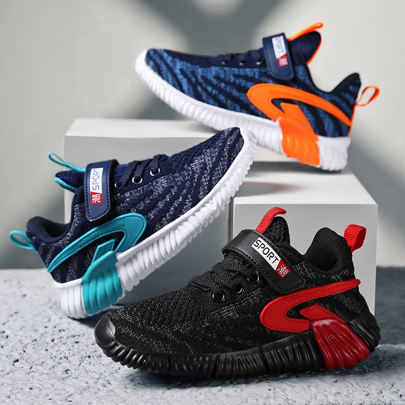 

Douyin Celebrity Style BOY'S Shoes Versatile Breathable Soft Bottom Children Sports Shoes Velcro Fly-kit Mesh Running Shoes